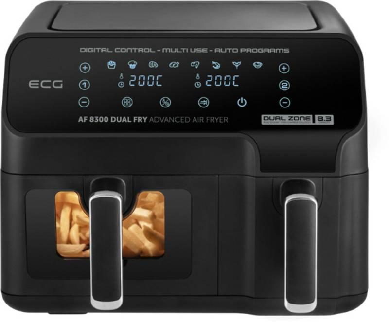 ECG AF 8300 Doppel 8,3 l Eigenständig 2700 W Heißluftfritteuse Schwarz von ECG