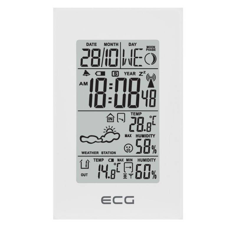 ECG MS 100 White Wetterstation (Wettervorhersage für 1 Tag, Innen- und Außentemperatur/Feuchtigkeit) von ECG