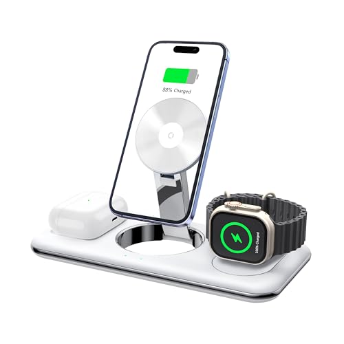 ECHO 3-in-1 magnetische kabellose Ladestation – kompatibel mit Apple, Weiß von ECHO