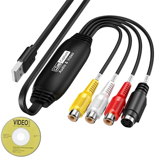 Video Grabber Überträgt VHS auf USB 2.0 Hi8 VHS Digitalisieren DVD Video Capture Karte mit RCA/S-Video Adapter,VCR zu Digital-Konverter für Mac, Windows 2000, XP, WIN7/8/10/11 von ECHOBUY