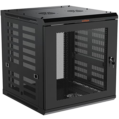 ECHOGEAR 12U Netzwerk-Rack – Geschlossenes Wandhalterungs-Rack-Set enthält 2 x 1U-Regale, vormontierter Lüfter, abschließbare Tür und Hardware – 600 mm Tiefe passend für alle Ihre AV-Geräte von ECHOGEAR