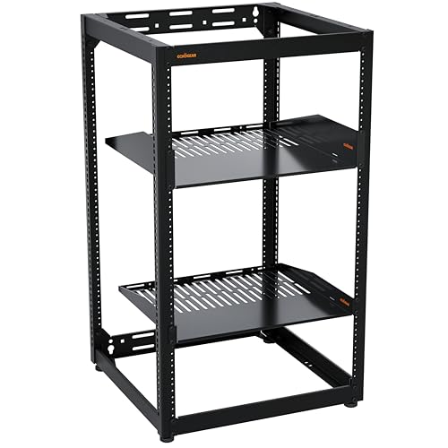 ECHOGEAR 20U Open Frame Rack für Server & AV-Gear – Wandmontierbares Design inklusive 2xbelüfteten Regalen, 25xRack-Befestigungsschrauben, 4xNivellierfüße, 4xRegalanschläge und 2xSicherungsgurte von ECHOGEAR