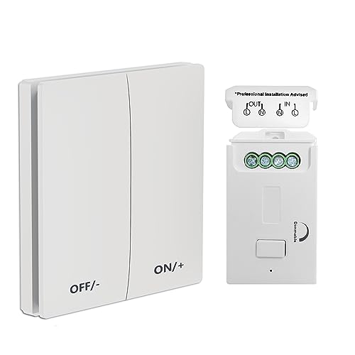 LED-Dimmerschalter, kabelloser kinetischer Schalter, Fernbedienung, Hinterkanten-Triac-Dimmerschalter für dimmbare LED-/Halogen-/Glühlampen, feuerfest und IP65 wasserdicht [Energieklasse A+++] von ECO-NEWLEAF