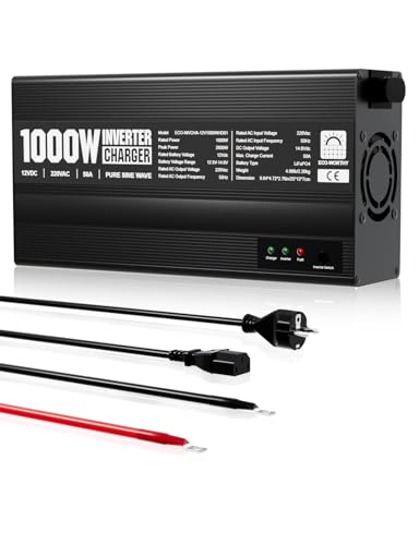 ECO-WORTHY 14,6V 50A LiFePO4 Ladegerät mit 1000W Wechselrichter 12V auf 230V, Netzvorrangschaltung und USV Funktion, für LiFePO4 Deep Cycle Batterie, KFZ, LKW, PKW von ECO-WORTHY