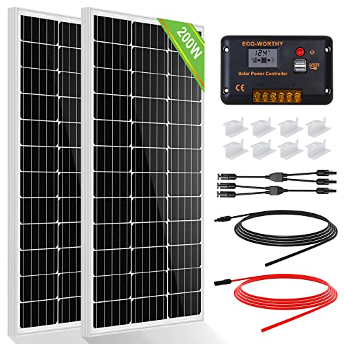 ECO-WORTHY 200W 12V Solarpanel Kit Off-Grid System: 2pcs 100W Monokristalline Solarmodule mit 30A LCD Laderegler + Solarkabel + Montageklammern für Wohnmobil, Camping ECO-WORTHY 200W 12V Solarpanel Kit Off-Grid System: 2pcs 100W Monokristalline Solarmodule mit 30A LCD Laderegler + Solarkabel + Montageklammern für Wohnmobil, Camping von ECO-WORTHY