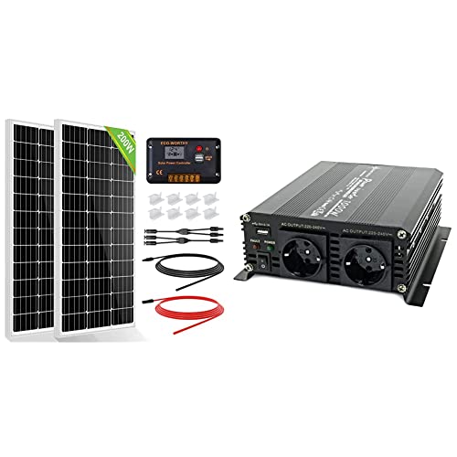 ECO-WORTHY 200W 12V Solarpanel Kit Off-Grid System: 2pcs 100W Monokristalline Solarmodule mit 30A LCD Laderegler & solartronics Spannungswandler NM 12V 1000 2000 Watt 12V-230V ECO-WORTHY 200W 12V Solarpanel Kit Off-Grid System: 2pcs 100W Monokristalline Solarmodule mit 30A LCD Laderegler & solartronics Spannungswandler NM 12V 1000 2000 Watt 12V-230V von ECO-WORTHY