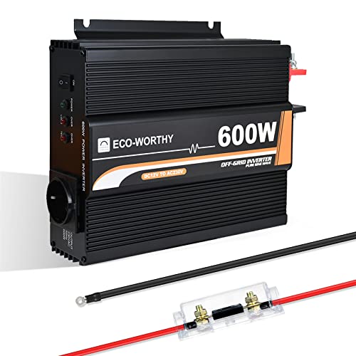 ECO-WORTHY 600W 12V netzunabhängiger Solarwechselrichter DC 12V AC 230V Sinuswelle für Auto Wohnmobil Caravan Camping und Solar System Haus von ECO-WORTHY