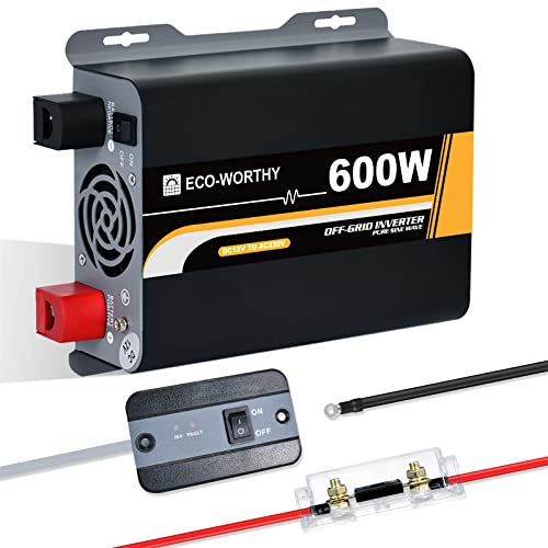 ECO-WORTHY 600W 12Vdc-230Vac Netzunabhängiger Solarwechselrichter Sinuswelle mit Fernbedienung & ANL-Sicherung & Batteriekabel für Auto Wohnmobil Caravan Camping und Solar System Haus von ECO-WORTHY