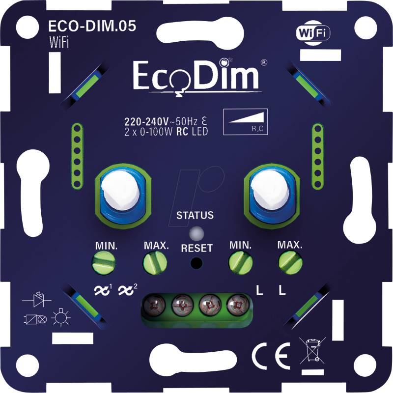 ECO-DIM.05-WIFI - LED-Dimmer, duo, 2x 0-100 W, Phasenabschnitt (RC), Wifi von ECODIM