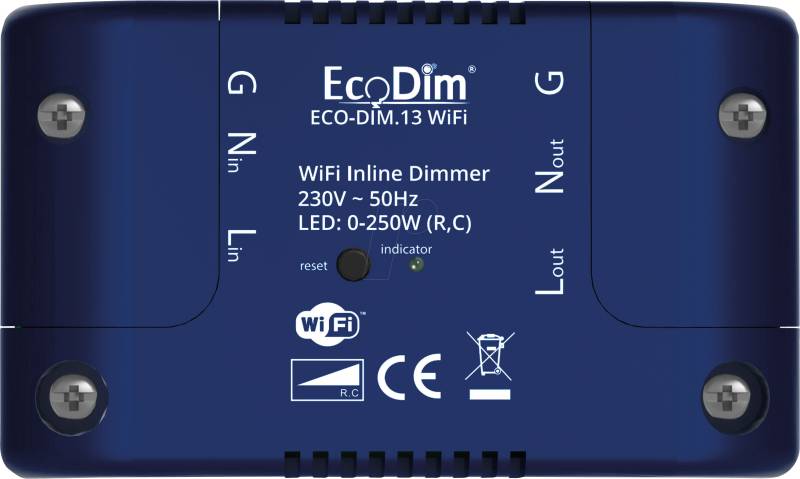 ECO-DIM.13-WIFI - Inline-Dimmer, WiFi, 250 W, Phasenabschnitt (RC) von ECODIM