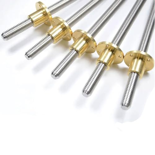 Leitspindel, T6 Leitspindel, 304 Edelstahl, Durchmesser 6 mm, Steigung 1 mm, Länge 100/150/200/250/300/350/400/500/550 mm Leitspindel mit Kupfermutter, 1 Stück(Picth 1mm Lead 2mm,300mm) von ECOLFE