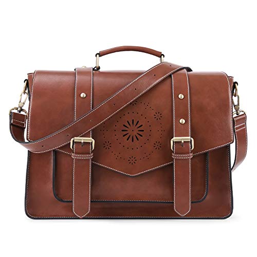 ECOSUSI Aktentasche Damen Laptoptasche 15,6 Zoll Schultertaschen Leder Umhängetasche Vintage groß business taschen Handtasche Arbeitstasche lehrertasche Braun von ECOSUSI