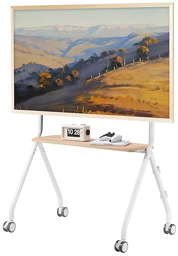ECOTINY Rollender TV-Ständer für 124-203 cm (49-80 Zoll) Bildschirme bis 50 kg, Tragbar Mit Rollen, Höhenverstellbar für Business, Büro, Schule, Zuhause, Weiß von ECOTINY
