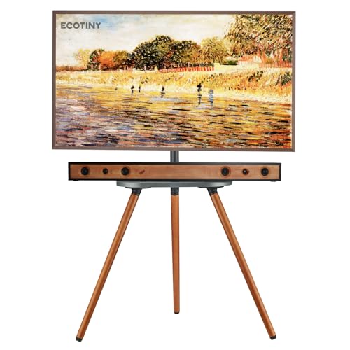 ECOTINY Stativ-Staffelei TV-Ständer für 101,6 bis 165 cm (40 bis 65 Zoll) LCD-/LED-OLED-Bildschirm, höhenverstellbar und schwenkbar, tragbarer Eck-TV-Bodenständer mit Holzablage, VESA 400 x 400 mm, von ECOTINY