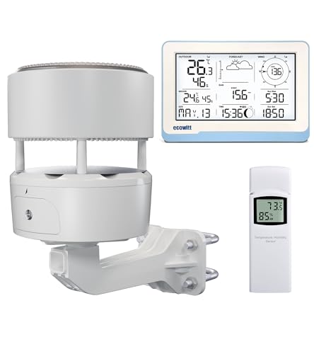 ECOWITT Funk-Wetterstation WS3802 mit 7,5 Zoll LCD-Display, Garten-Wetter-Sensor WS85 (Solarpanel/Regenmesser/Windgeschwindigkeits-/Richtungssensoren) + ein Außen-Temperatur-Feuchtigkeitssensor WN32 von ECOWITT