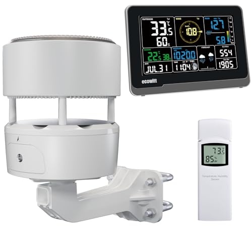 ECOWITT Funk-Wetterstation WS3902 mit 7,5 Zoll LCD-Display, Garten-Wetter-Sensor WS85 (Solarpanel/Regenmesser/Windgeschwindigkeits-/Richtungssensoren) + ein Außen-Temperatur-Feuchtigkeitssensor WN32 von ECOWITT