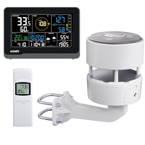 ECOWITT Funk-Wetterstation WS3912 mit 7,5 Zoll LCD-Display, Garten-Wetter-Sensor WS85 (Solarpanel/Regenmesser/Windgeschwindigkeits-/Richtungssensoren) + ein Außen-Temperatur-Feuchtigkeitssensor WN32 von ECOWITT
