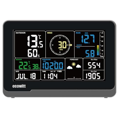 ECOWITT Konsole WS3910 für Wetterstation, Eingebaute 4-in-1 Sensoren für Garten Wetter Outdoor Sensor Einheit WS69/WS90, 7,5-Zoll Home Wifi LCD Farbdisplay, IOT Intelligent Linkage Control, 868MHZ von ECOWITT