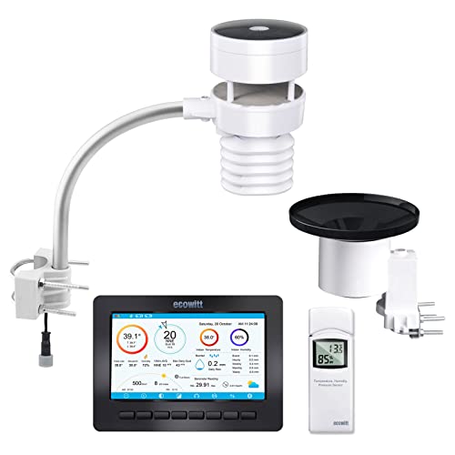 ECOWITT Wi-Fi Wetterstation, 7 in 1 Funk-Wetterstation mit Ultraschall-Anemometer, mit großem Farbdisplay, mit Regensensor für Hausgarten HP2553 von ECOWITT