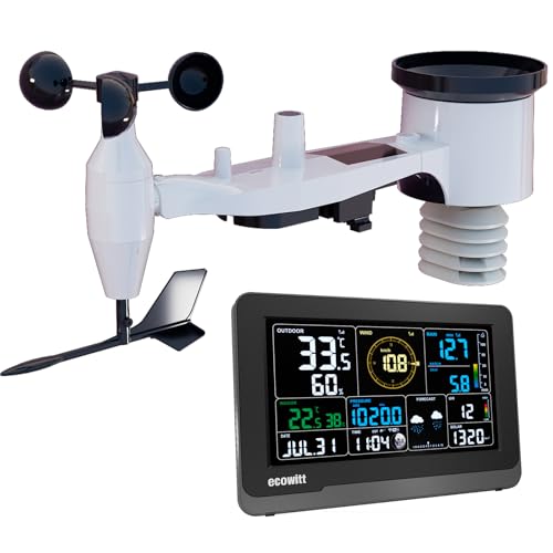 Ecowitt Wi-Fi Wetterstation Array, 7 in 1 Garten Drahtloser Solar-Wetter-Außensensor WS69 + 3 in 1 Haus Innen 7,5 Zoll Farb-LCD-Großanzeige-Konsole, Wetter-Überwachungssystem 868 MHZ von ECOWITT