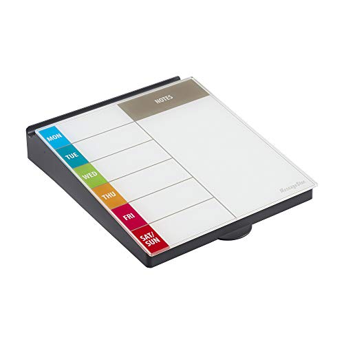 ECR4Kids Glastafel-Memostation, 25,4 x 31,8 cm, Kalenderblock, magnetische Glasoberfläche, Whiteboard-Memo-Pad mit Zubehör-Aufbewahrung, integriertes Handy-Ladegerät-Organizer, bunter Wochenkalender von ECR4KIDS