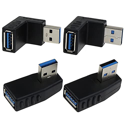 ECSiNG 4 x USB 3.0 Adapter, 90 Grad, Stecker auf Buchse, Koppler, Stecker, super Geschwindigkeit, Links nach Oben unten und rechtwinklig, für Computer, U-Disk, Maus und mehr von ECSiNG