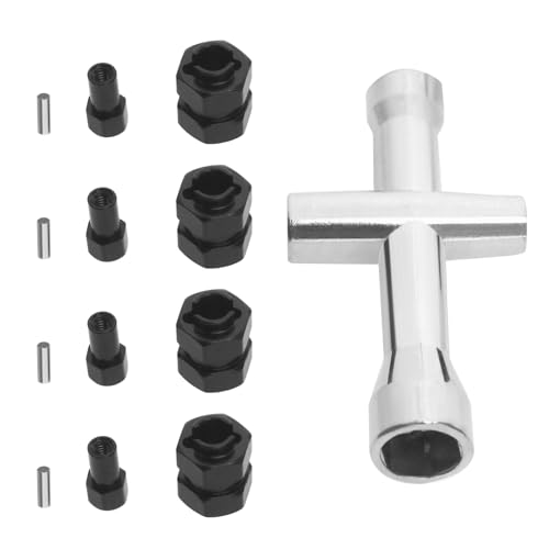 ECSiNG 4 x schwarze Messing-Radnaben, 7 mm, 8 mm dick, kompatibel mit SCX 24 1/24 RC Auto mit Kreuzschlüssel von ECSiNG