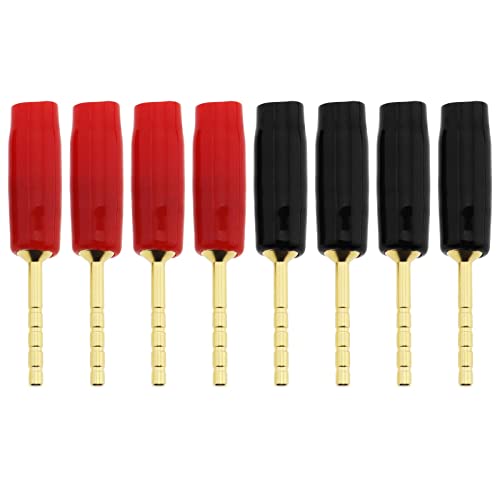 ECSiNG 8 x 2 mm Lautsprecher-Pin-Anschlüsse, vergoldete Bananenstecker zum Anschluss von Lautsprecherkabeln, Audio-Zubehör (4 rot und 4 schwarz) von ECSiNG