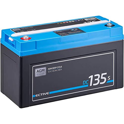 ECTIVE AGM Batterie DC135S - 12V, 135Ah, mit Nachfüllpacks, LCD-Display - Deep Cycle VRLA Versorgungsbatterie, Solarbatterie, Bootsbatterie, Starterbatterie, Blei Akku für Wohnmobil, Wohnwagen, Camper von ECTIVE