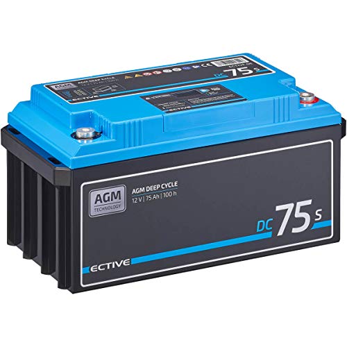 ECTIVE AGM Batterie DC75S - 12V, 75Ah, mit Nachfüllpacks, LCD-Display - Deep Cycle VRLA Versorgungsbatterie, Solarbatterie, Bootsbatterie, Starterbatterie, Blei Akku für Wohnmobil, Wohnwagen, Camper von ECTIVE