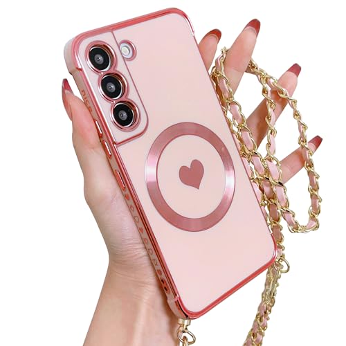 ECZOIL Magnetisch Handykette für Samsung Galaxy S21 Hülle Kompatibel mit Magsafe Kameraschutz Herz Design Abnehmbar Kordel zum Umhängen Handyhülle Galvanisierte Weich TPU Kameraschutz-Rosa ECZOIL Magnetisch Handykette für Samsung Galaxy S21 Hülle Kompatibel mit Magsafe Kameraschutz Herz Design Abnehmbar Kordel zum Umhängen Handyhülle Galvanisierte Weich TPU Kameraschutz-Rosa von ECZOIL