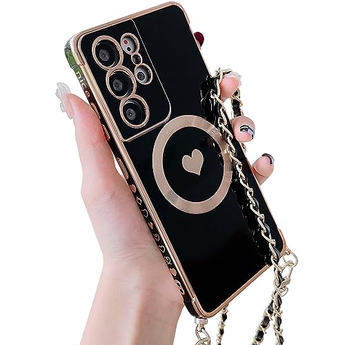 ECZOIL Magnetisch Handykette für Samsung Galaxy S21 Ultra Hülle Kompatibel mit Magsafe Kameraschutz Herz Design Abnehmbar Kordel zum Umhängen Handyhülle Galvanisierte Weich TPU Kameraschutz-Schwarz ECZOIL Magnetisch Handykette für Samsung Galaxy S21 Ultra Hülle Kompatibel mit Magsafe Kameraschutz Herz Design Abnehmbar Kordel zum Umhängen Handyhülle Galvanisierte Weich TPU Kameraschutz-Schwarz von ECZOIL