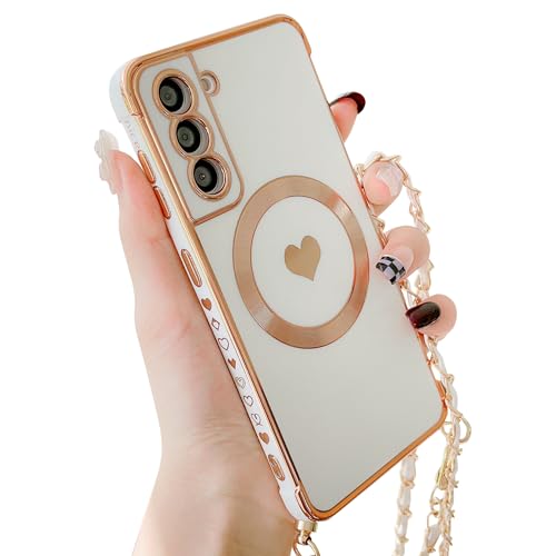 ECZOIL Magnetisch Handykette für Samsung Galaxy S22 Hülle Kompatibel mit Magsafe Kameraschutz Herz Design Abnehmbarr Kordel zum Umhängen Handyhülle Galvanisierte Weich TPU Kameraschutz-White ECZOIL Magnetisch Handykette für Samsung Galaxy S22 Hülle Kompatibel mit Magsafe Kameraschutz Herz Design Abnehmbarr Kordel zum Umhängen Handyhülle Galvanisierte Weich TPU Kameraschutz-White von ECZOIL
