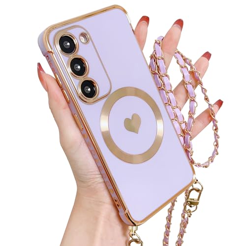 ECZOIL Magnetisch Handykette für Samsung Galaxy S23 Hülle Kompatibel mit Magsafe Kameraschutz Herz Design Abnehmbar Kordel zum Umhängen Handyhülle Galvanisierte Weich TPU Kameraschutz-Lila ECZOIL Magnetisch Handykette für Samsung Galaxy S23 Hülle Kompatibel mit Magsafe Kameraschutz Herz Design Abnehmbar Kordel zum Umhängen Handyhülle Galvanisierte Weich TPU Kameraschutz-Lila von ECZOIL