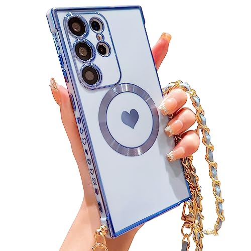 ECZOIL Magnetisch Handykette für Samsung Galaxy S23 Ultra Hülle Kompatibel mit Magsafe Kameraschutz Herz Design Abnehmbar Kordel zum Umhängen Handyhülle Galvanisierte Weich TPU Kameraschutz-Blau ECZOIL Magnetisch Handykette für Samsung Galaxy S23 Ultra Hülle Kompatibel mit Magsafe Kameraschutz Herz Design Abnehmbar Kordel zum Umhängen Handyhülle Galvanisierte Weich TPU Kameraschutz-Blau von ECZOIL