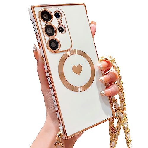 ECZOIL Magnetisch Handykette für Samsung Galaxy S23 Ultra Hülle Kompatibel mit Magsafe Kameraschutz Herz Design Abnehmbarr Kordel zum Umhängen Handyhülle Galvanisierte Weich TPU Kameraschutz-White ECZOIL Magnetisch Handykette für Samsung Galaxy S23 Ultra Hülle Kompatibel mit Magsafe Kameraschutz Herz Design Abnehmbarr Kordel zum Umhängen Handyhülle Galvanisierte Weich TPU Kameraschutz-White von ECZOIL