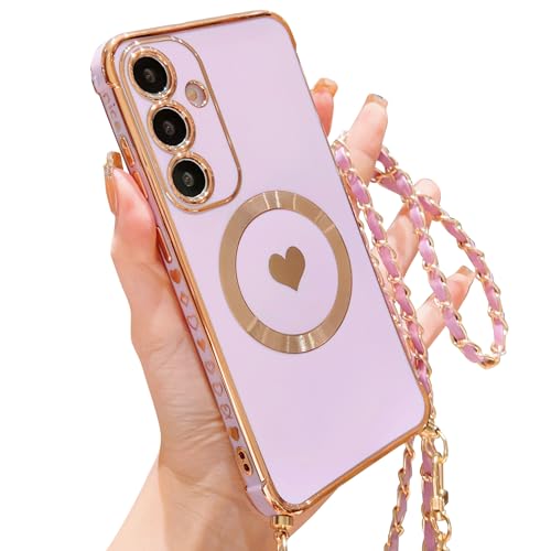 ECZOIL Magnetisch Handykette für Samsung Galaxy S24 Hülle Kompatibel mit Magsafe Kameraschutz Herz Design AbnehmbarKordel zum Umhängen Handyhülle Galvanisierte Weich TPU Kameraschutz-Lila ECZOIL Magnetisch Handykette für Samsung Galaxy S24 Hülle Kompatibel mit Magsafe Kameraschutz Herz Design AbnehmbarKordel zum Umhängen Handyhülle Galvanisierte Weich TPU Kameraschutz-Lila von ECZOIL