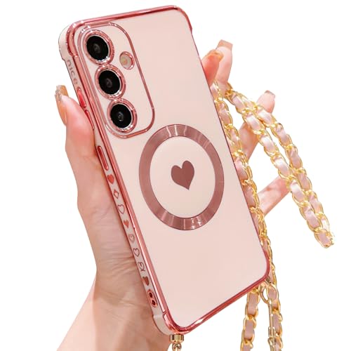 ECZOIL Magnetisch Handykette für Samsung Galaxy S24 Plus Hülle Kompatibel mit Magsafe Kameraschutz Herz Design AbnehmbarKordel zum Umhängen Handyhülle Galvanisierte Weich TPU Kameraschutz-Rosa ECZOIL Magnetisch Handykette für Samsung Galaxy S24 Plus Hülle Kompatibel mit Magsafe Kameraschutz Herz Design AbnehmbarKordel zum Umhängen Handyhülle Galvanisierte Weich TPU Kameraschutz-Rosa von ECZOIL