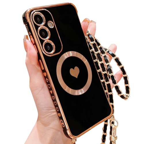 ECZOIL Magnetisch Handykette für Samsung Galaxy S24 Plus Hülle Kompatibel mit Magsafe Kameraschutz Herz Design AbnehmbarKordel zum Umhängen Handyhülle Galvanisierte Weich TPU Kameraschutz-Schwarz ECZOIL Magnetisch Handykette für Samsung Galaxy S24 Plus Hülle Kompatibel mit Magsafe Kameraschutz Herz Design AbnehmbarKordel zum Umhängen Handyhülle Galvanisierte Weich TPU Kameraschutz-Schwarz von ECZOIL