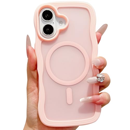 ECZOIL Magnetische Schutzhülle für iPhone 16, niedlich, durchscheinend, matt, lockiger Wellenrahmen, für Damen und Herren, Rosa ECZOIL Magnetische Schutzhülle für iPhone 16, niedlich, durchscheinend, matt, lockiger Wellenrahmen, für Damen und Herren, Rosa von ECZOIL