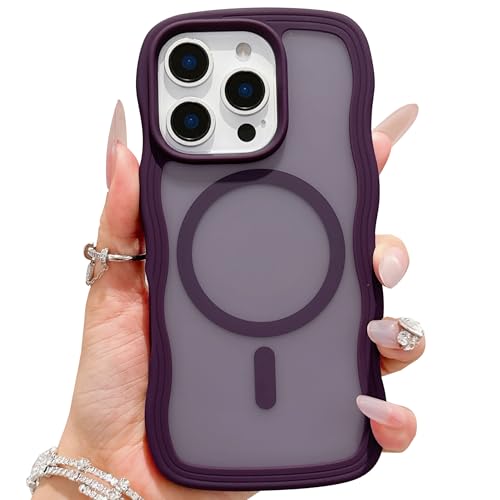 ECZOIL Magnetische Schutzhülle für iPhone 16 Pro Max, niedlich, durchscheinend, matt, gelockter Wellenrahmen, für Damen und Herren, Dunkelviolett ECZOIL Magnetische Schutzhülle für iPhone 16 Pro Max, niedlich, durchscheinend, matt, gelockter Wellenrahmen, für Damen und Herren, Dunkelviolett von ECZOIL