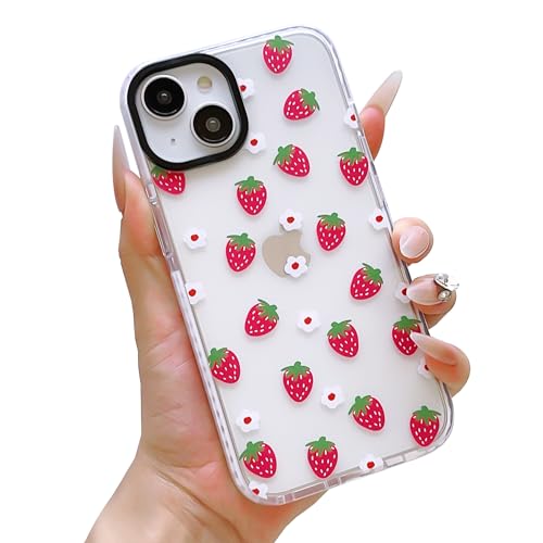 ECZOIL Schutzhülle für iPhone 14 Plus/15 Plus, niedliche, klare Erdbeeren, Blumen, Cartoon für Damen und Mädchen, weiches TPU, stoßfest, Anti-Gelb, Erdbeeren, Blumen ECZOIL Schutzhülle für iPhone 14 Plus/15 Plus, niedliche, klare Erdbeeren, Blumen, Cartoon für Damen und Mädchen, weiches TPU, stoßfest, Anti-Gelb, Erdbeeren, Blumen von ECZOIL