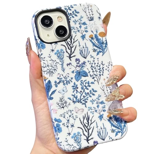 ECZOIL Schutzhülle für iPhone 15, niedliches, ästhetisches, trendiges Blumenmuster, stoßfeste Hybrid-Hartschale für Damen, Blau, Vintage-Blumenmuster ECZOIL Schutzhülle für iPhone 15, niedliches, ästhetisches, trendiges Blumenmuster, stoßfeste Hybrid-Hartschale für Damen, Blau, Vintage-Blumenmuster von ECZOIL