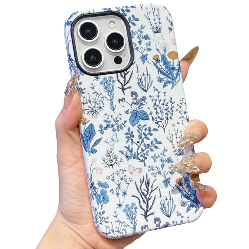 ECZOIL Schutzhülle für iPhone 15 Pro Max, niedliches, ästhetisches, trendiges Blumenmuster, stoßfeste Hybrid-Hartschale für Damen, Blau, Vintage-Blumenmuster ECZOIL Schutzhülle für iPhone 15 Pro Max, niedliches, ästhetisches, trendiges Blumenmuster, stoßfeste Hybrid-Hartschale für Damen, Blau, Vintage-Blumenmuster von ECZOIL