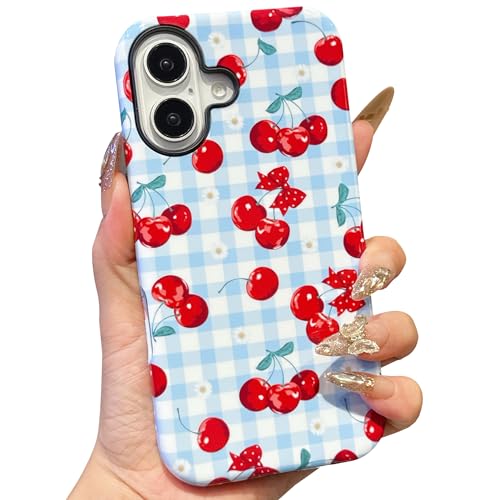 ECZOIL Schutzhülle für iPhone 16, niedlich, ästhetisch, trendig, mit Fliege, stoßfest, Hybrid-Hartschale für Damen, Blau mit Kirschrot ECZOIL Schutzhülle für iPhone 16, niedlich, ästhetisch, trendig, mit Fliege, stoßfest, Hybrid-Hartschale für Damen, Blau mit Kirschrot von ECZOIL