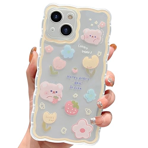 ECZOIL Schutzhülle für iPhone 6,7 Zoll / 15 Plus, Wave Aesthetic, niedliches Design, Blumenmotiv und Bär, niedlich, transparent, für Frauen, Mädchen, Kawaii, Slim Soft TPU, transparent, Gelb ECZOIL Schutzhülle für iPhone 6,7 Zoll / 15 Plus, Wave Aesthetic, niedliches Design, Blumenmotiv und Bär, niedlich, transparent, für Frauen, Mädchen, Kawaii, Slim Soft TPU, transparent, Gelb von ECZOIL