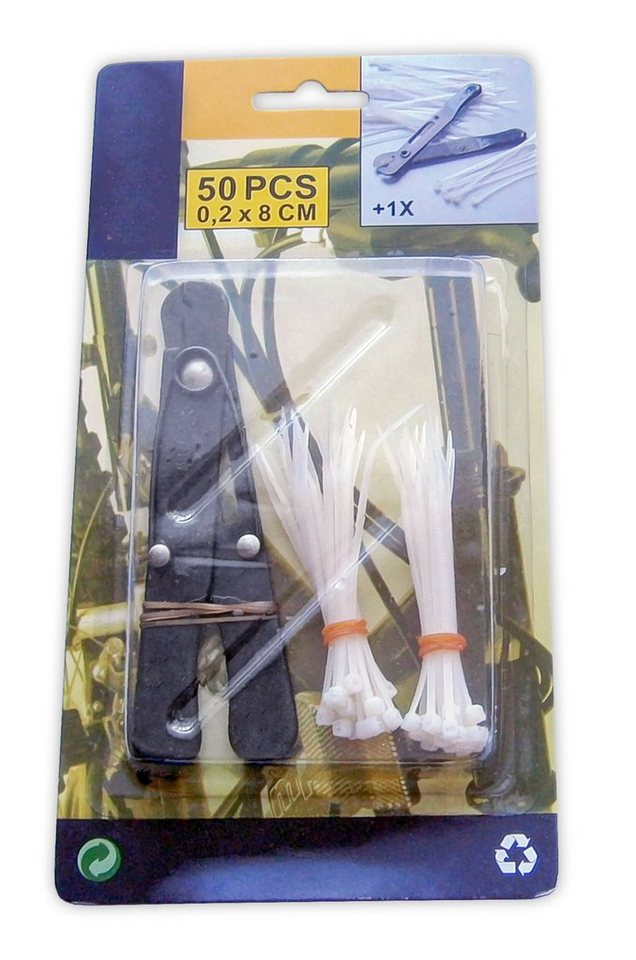EDCO Kabelbinder KABELBINDER SET 50 Stück mit ZANGE Kabel Binder 0,2x8cm Nylon weiß E71 (50-St) von EDCO