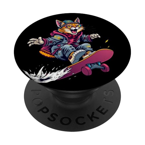 Verrückte Katze auf einem Skateboard 1 - Fanspaß PopSockets Klebender PopGrip Verrückte Katze auf einem Skateboard 1 - Fanspaß PopSockets Klebender PopGrip von EDDArt