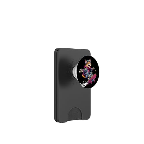 Verrückte Katze auf einem Skateboard 1 - Fanspaß PopSockets PopWallet für MagSafe von EDDArt