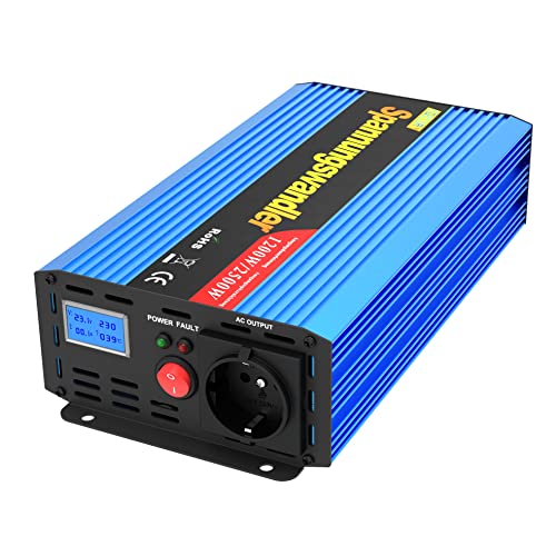 EDECOA Spannungswandler 1200w wechselrichter 24v auf 230v Spannungswandler modifizierter 24v 220 mit LCD und Kabeln von EDECOA